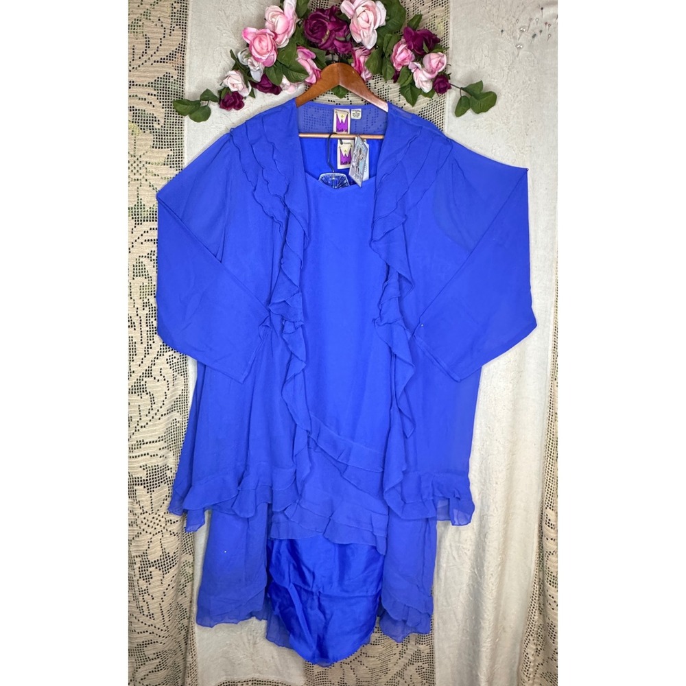 Anthony Richards Women's 3 Piece Evening Ruffle Skirt Outfit Set Blue Sz 4X NEW